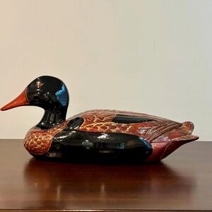 Vintage Handmade French Wooden Carved Lacquer Duck